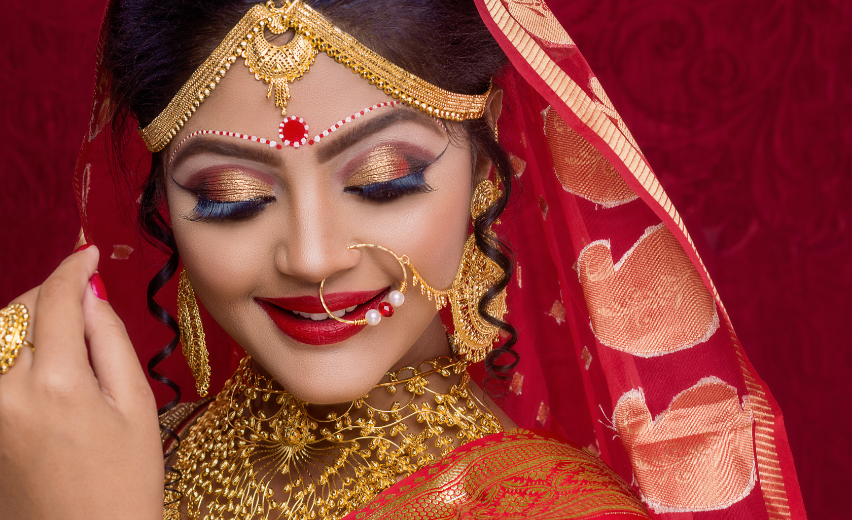 portrait of a Indian bride in studio light , Asian bride